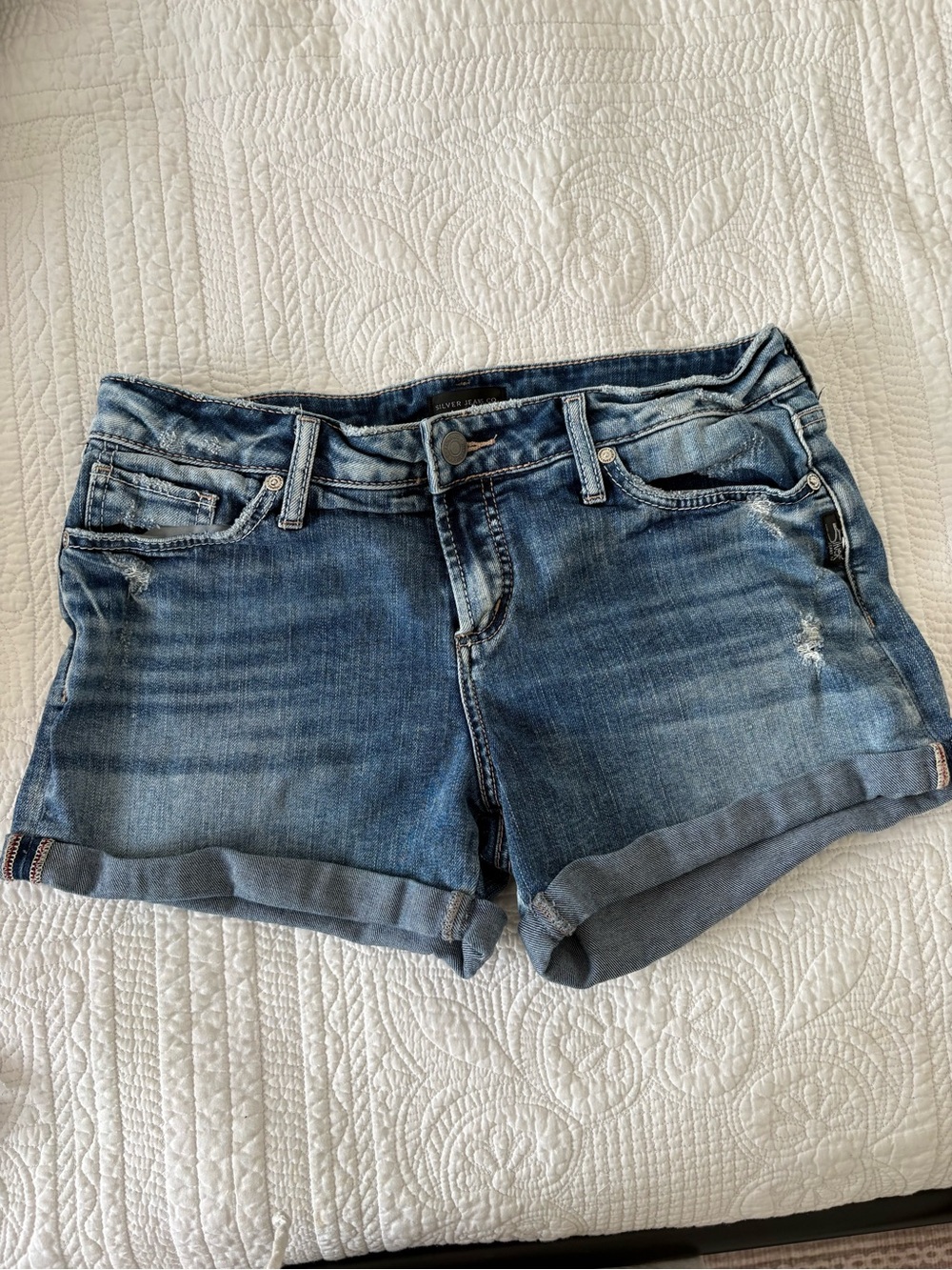 Silver Jeans Medium Blue Rolled Hem Denim Shorts